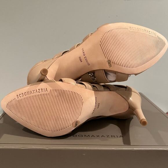 NEW BCBGMaxAzria Leather Bren Lace-Up Cage Almond Toe Bootie in Max Nude … NIB - Picture 7 of 15